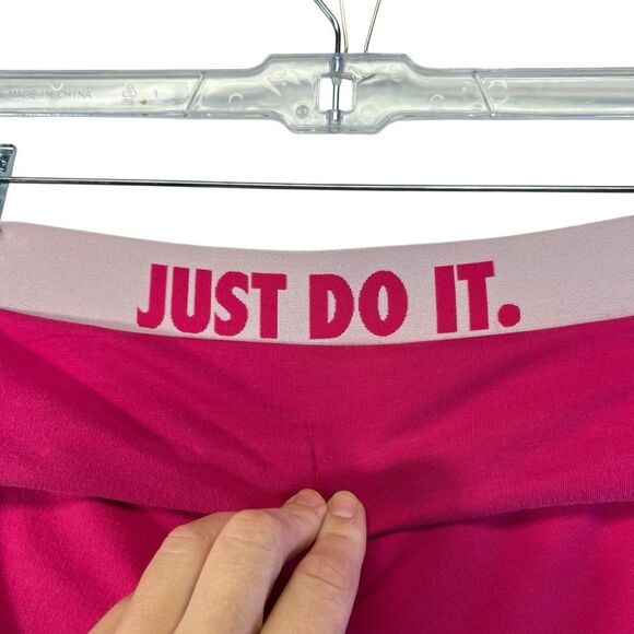 Nike foldover small cropped Sweatpants Pink Cotton Joggers White Swoosh - Picture 7 of 14